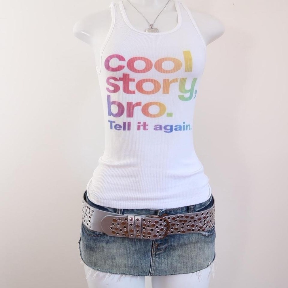 2010s cool story bro ribbed tank rainbow slogan tumblr xs/s